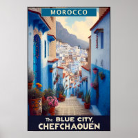 Vintage Travel Poster of Chefchaouen, Morocco