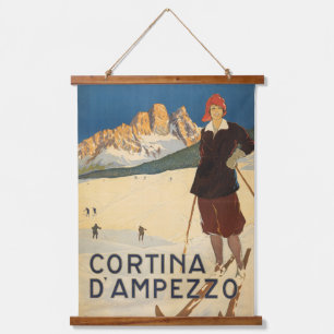 Vintage Travel Poster Of Cortina D'ampezzo, Italy Hanging Tapestry