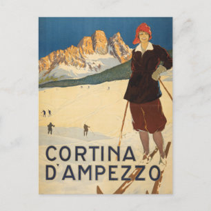 Vintage Travel Poster Of Cortina D'ampezzo, Italy Postcard