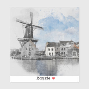 Vintage Travel Poster of Netherlands and mill