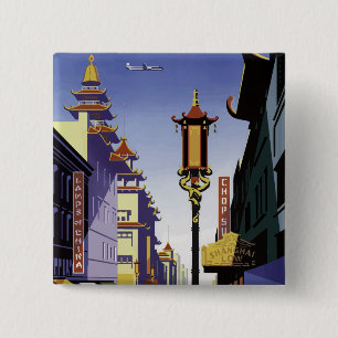 Vintage Travel Poster of San Francisco Chinatown 15 Cm Square Badge
