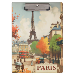 Vintage Travel Poster of the Paris Eifel Tower Clipboard
