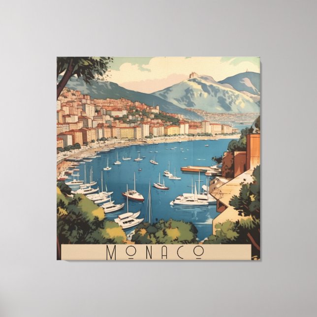 Vintage Travel Poster overlooking Monaco harbour Canvas Print (Front)