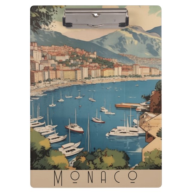 Vintage Travel Poster overlooking Monaco harbour Clipboard (Front)