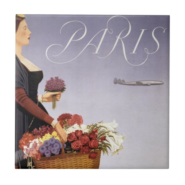 Vintage Travel Poster, Paris Via Constellation Tile (Front)