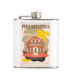 Vintage travel poster philadelphia hip flask