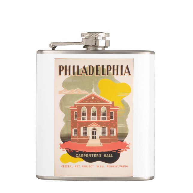 Vintage travel poster philadelphia hip flask (Front)