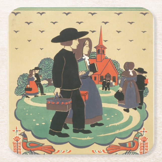 Vintage Travel Poster Promoting Pennsylvania Square Paper Coaster (Front)