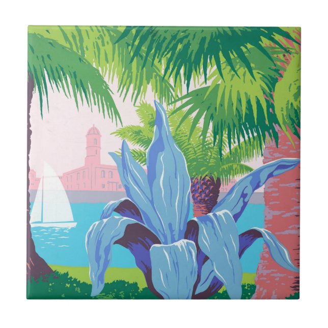 Vintage Travel Poster Promoting Puerto Rico 2 Tile (Front)