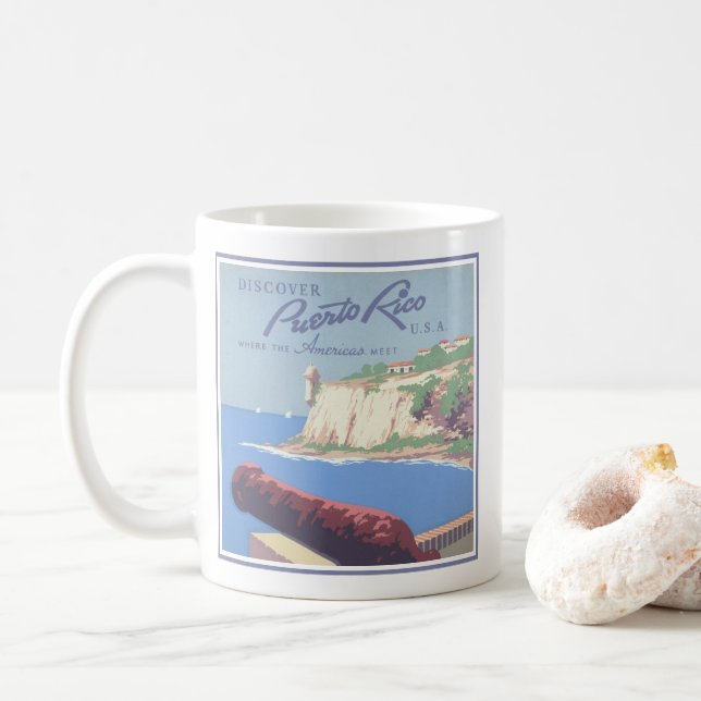 Vintage Travel Poster Promoting Puerto Rico Coffee Mug (With Donut)