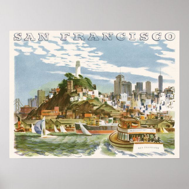 Vintage Travel Poster San Francisco Bay Ferry Boat (Front)