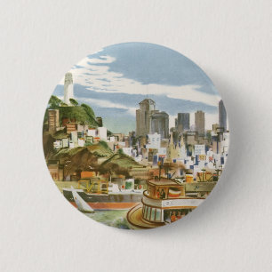 Vintage Travel Poster San Francisco Bay Ferry Boat 6 Cm Round Badge