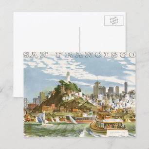 Vintage Travel Poster San Francisco Bay Ferry Boat Postcard