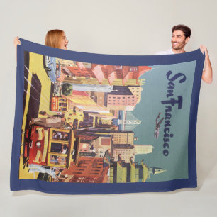 Vintage Travel Poster San Francisco Cable Cars Fleece Blanket