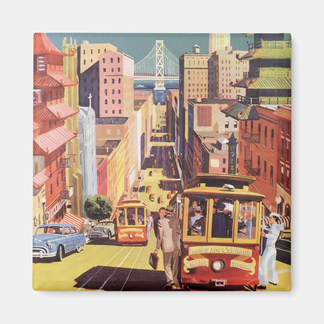 Vintage Travel Poster San Francisco Cable Cars Magnet (Front)