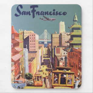 Vintage Travel Poster San Francisco Cable Cars Mouse Mat