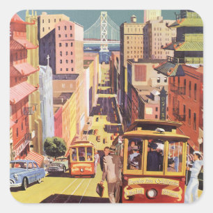 Vintage Travel Poster San Francisco Cable Cars Square Sticker