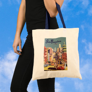 Vintage Travel Poster San Francisco Cable Cars Tote Bag