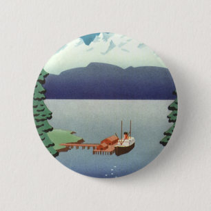 Vintage Travel Poster, Scenic Alaska Landscape 6 Cm Round Badge