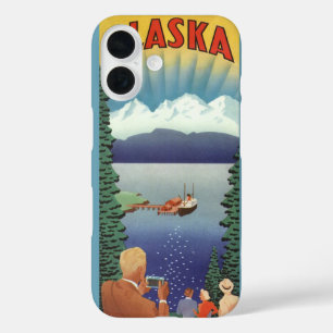 Vintage Travel Poster, Scenic Alaska Landscape iPhone 16 Case