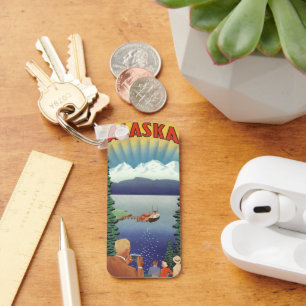Vintage Travel Poster, Scenic Alaska Landscape Key Ring