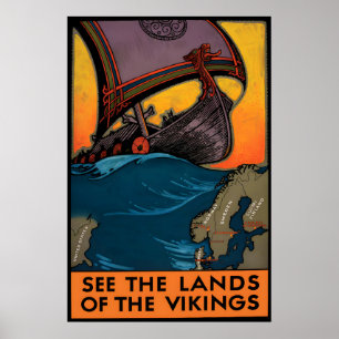 Vintage Travel Poster See the land of the Vikings