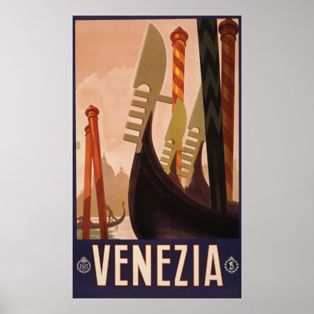 Vintage Travel Poster Showing A Canal In Venice (Front)