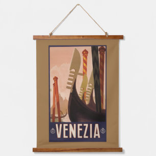 Vintage Travel Poster Showing A Canal In Venice Hanging Tapestry