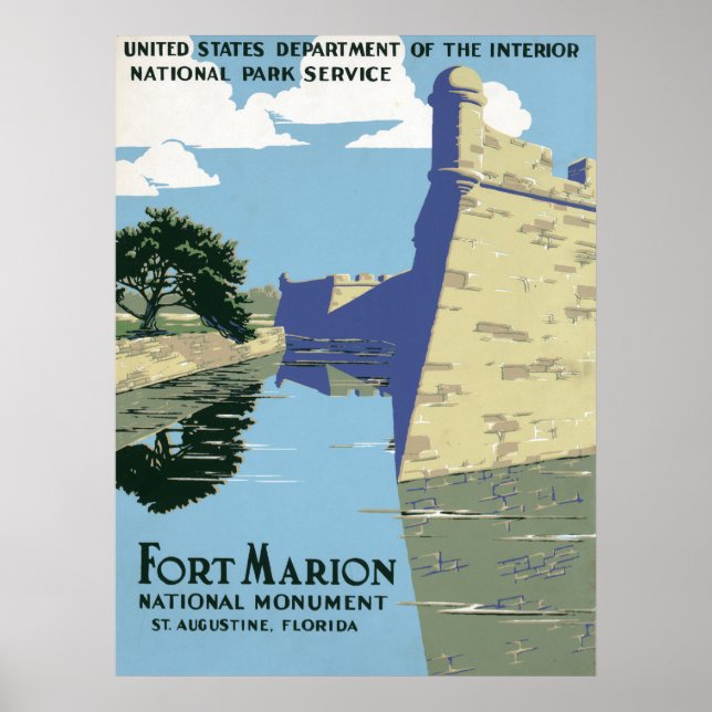 Vintage Travel Poster Showing Fort Marion (Front)