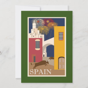 Vintage Travel Poster Spain Painting Fire Works Holiday Card
