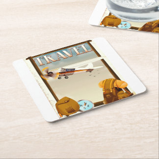 Vintage Travel Poster Square Paper Coaster