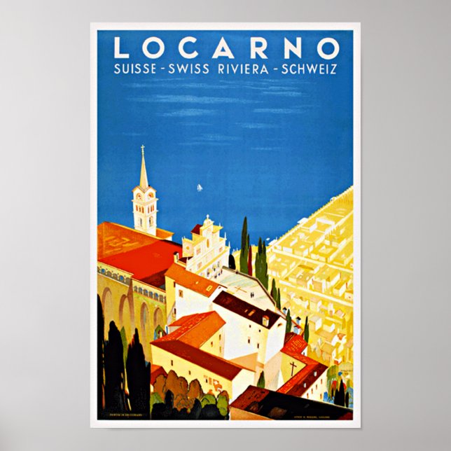 Vintage Travel Poster, Swiss Locarno Riviera Poster (Front)