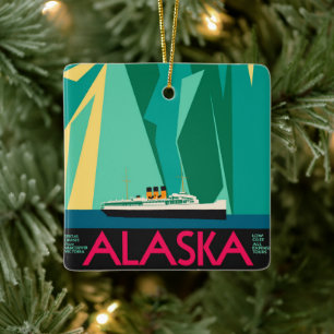 Vintage Travel Poster, Taku Glacier, Alaska Ceramic Ornament
