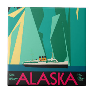 Vintage Travel Poster, Taku Glacier, Alaska Tile