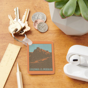 Vintage Travel Poster, Taos Pueblos, New Mexico Key Ring