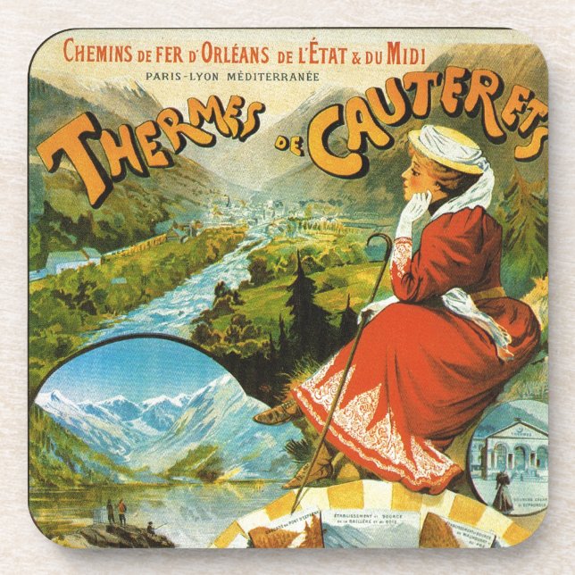 Vintage Travel poster, Thermes de Cauterets Coaster (Front)