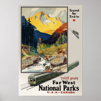 Vintage Travel Poster.  Travel by train Poster