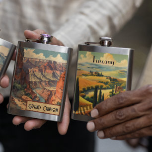 Vintage Travel Poster Tuscany countryside Hip Flask