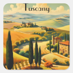 Vintage Travel Poster Tuscany, customisable Square Sticker