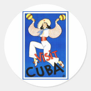 Vintage Travel Poster, Visit Havana Cuba, Maracas Classic Round Sticker