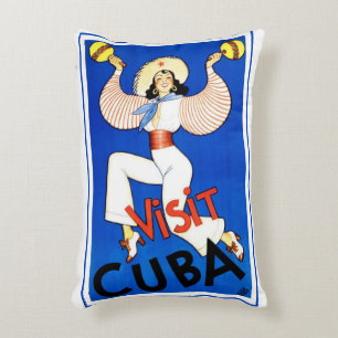 Vintage Travel Poster, Visit Havana Cuba, Maracas Decorative Cushion