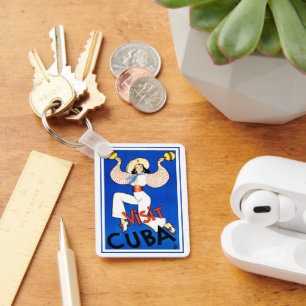 Vintage Travel Poster, Visit Havana Cuba, Maracas Key Ring