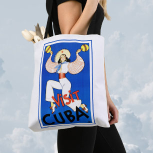 Vintage Travel Poster, Visit Havana Cuba, Maracas Tote Bag