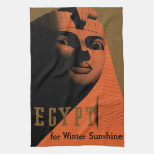 Vintage Travel Poster with Sphinx, Egypt, Africa Tea Towel