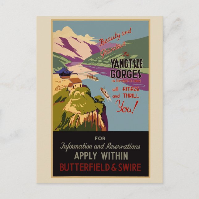 Vintage Travel Poster Yangtsze China PostCard (Front)