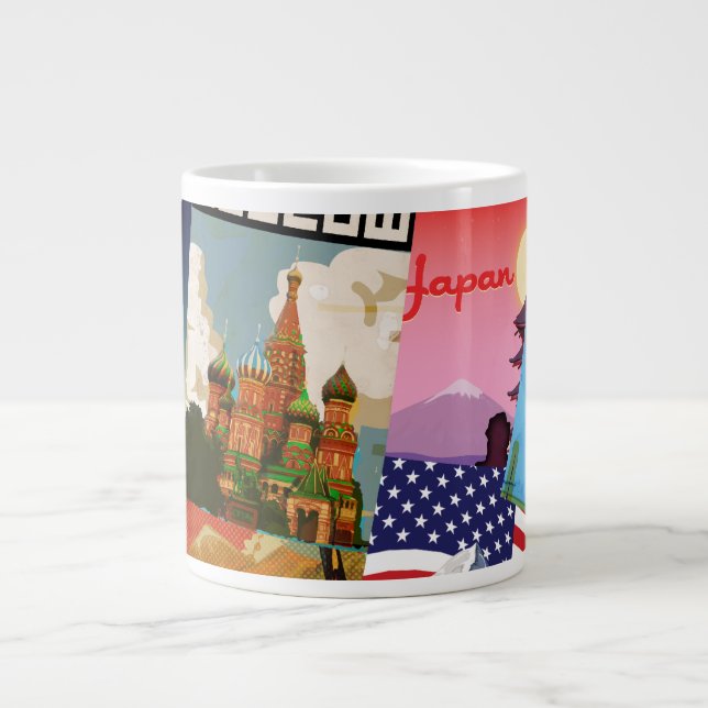 Vintage Travel Posters Large Coffee Mug (Front)