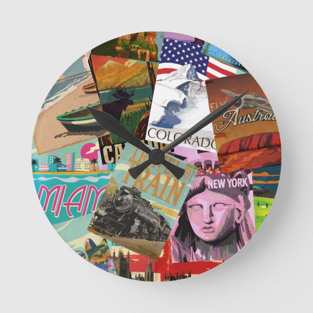 Vintage Travel Posters Round Clock (Front)