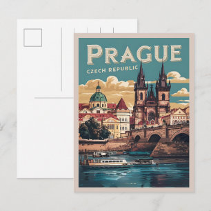vintage travel prague czech republic gifts, boats postcard