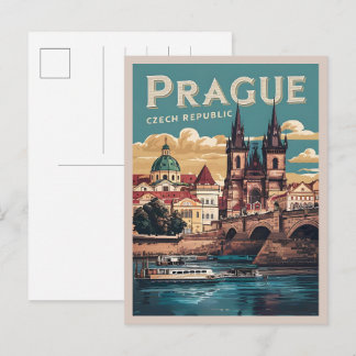 vintage travel prague czech republic gifts, boats postcard