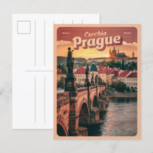 vintage travel prague czech republic gifts, bridge postcard